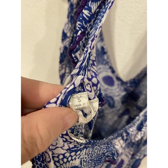 Poupette St Barth Dress Womens Small Blue Floral Ruffle Racerback Boho Tiered - Picture 5 of 6